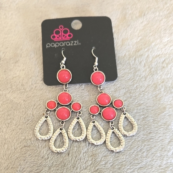 paparazzi Jewelry - #640 Paparazzi Red and Silver Tone Dangle Earrings